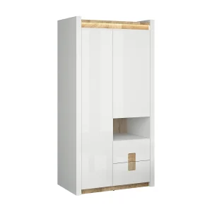 2-deurs kast met 2 lades en 1 nis met LED Helios Wit lak en Hout