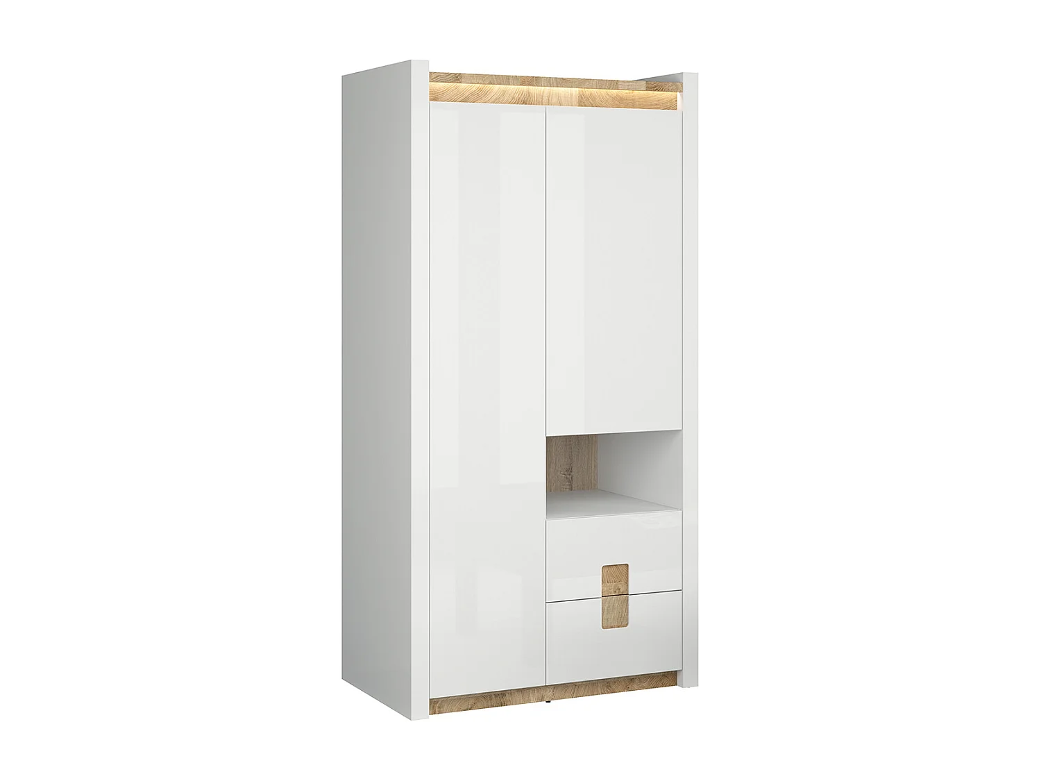 2-deurs kast met 2 lades en 1 nis met LED Helios Wit lak en Hout