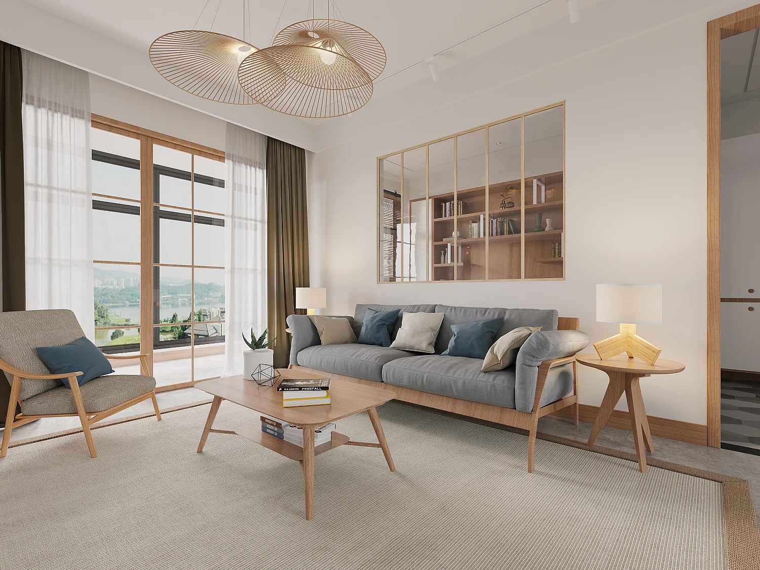 Glazen binnenraam van gepoederlakt aluminium - 180 x 130 cm - Lichte houtkleur - BAYVIEW