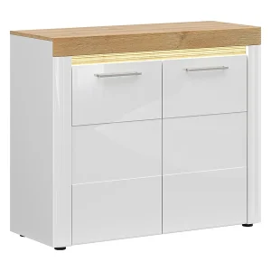 2-deurs dressoir met LED Nara wit en hout 2-deurs dressoir met LED Nara wit en hout
