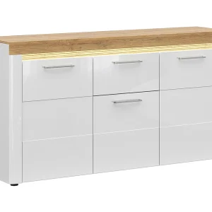 3-deurs dressoir met 1 lade en LED Nara wit en hout 3-deurs dressoir met 1 lade en LED Nara wit en hout