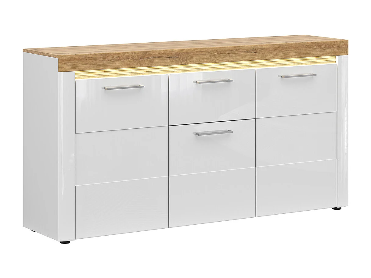 3-deurs dressoir met 1 lade en LED Nara wit en hout