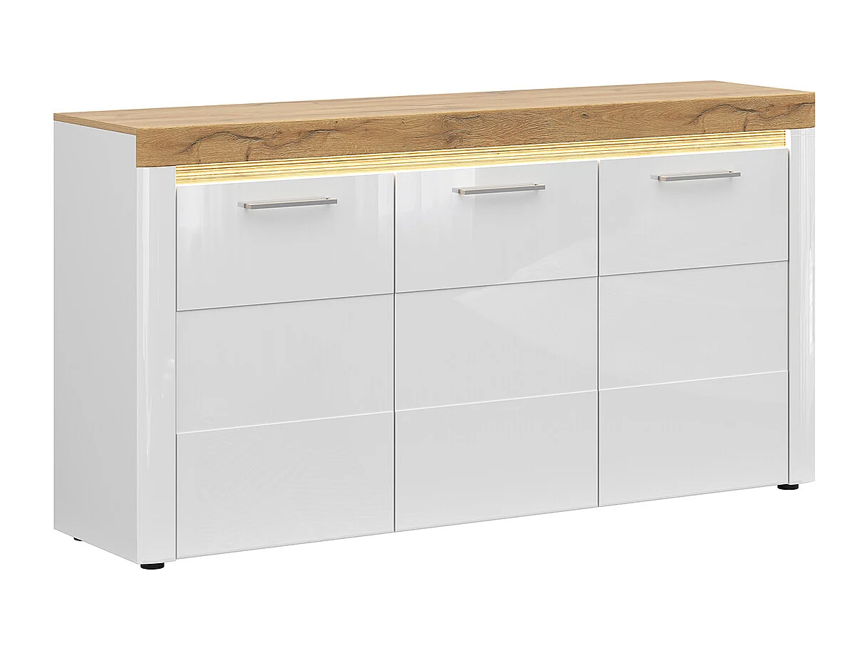3-deurs dressoir met LED Nara Wit en Hout