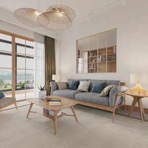 Glazen binnenraam van gepoederlakt aluminium – 150 x 130 cm – Lichte houtkleur – BAYVIEW Glazen binnenraam van gepoederlakt aluminium – 150 x 130 cm – Lichte houtkleur – BAYVIEW