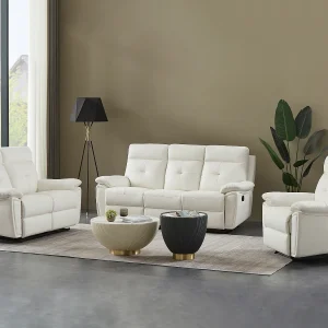 3-zits-relaxbank en relaxfauteuil van wit leer met eigentijdse stijl VINETA 3-zits-relaxbank en relaxfauteuil van wit leer met eigentijdse stijl VINETA