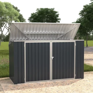 Afdak voor driedubbele vuilnisbak van antracietgrijs staal – L237 x D101 x H131 cm, ILARIO