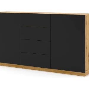 Aurus Hout en Zwart 2-deurs dressoir met 4 laden Aurus Hout en Zwart 2-deurs dressoir met 4 laden