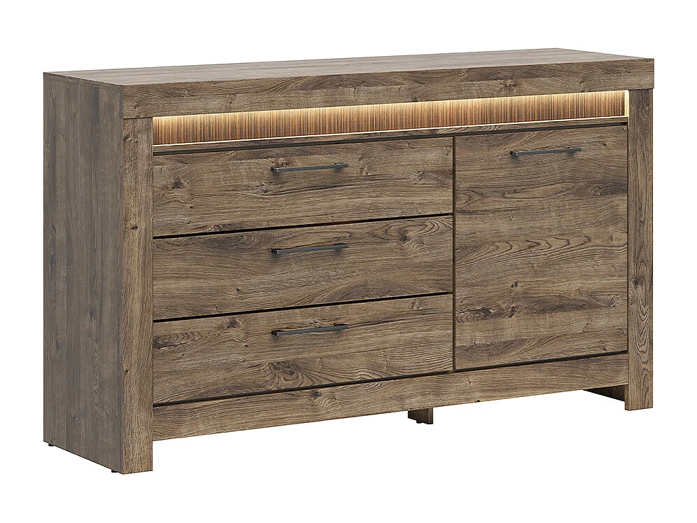 Dressoir 1 deur 3 laden inclusief LED Amaury Hout