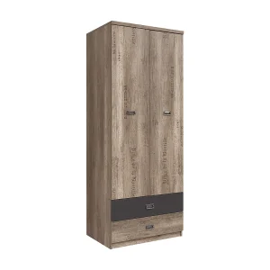 Abel Wood en grijze 2-deurs kast met 2 lades Abel Wood en grijze 2-deurs kast met 2 lades