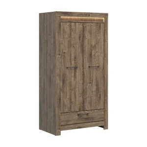 Kledingkast 2 deuren inclusief 1 LED lade Amaury Hout