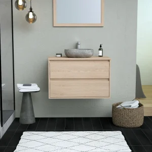 Badkamermeubel met opzetwastafel van steen, 80 cm, MILIPAM Badkamermeubel met opzetwastafel van steen, 80 cm, MILIPAM
