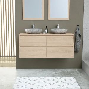 Badkamermeubel met dubbele wastafel van steen, 120 cm, MILIPAM Badkamermeubel met dubbele wastafel van steen, 120 cm, MILIPAM