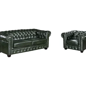 Driezitsbank en fauteuil BRENTON 100% buffelleer – groen Driezitsbank en fauteuil BRENTON 100% buffelleer – groen