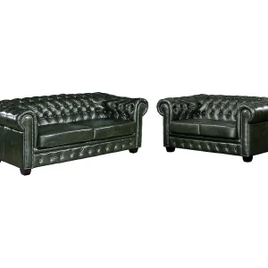 Driezits- en tweezitsbank BRENTON 100% buffelleer – groen