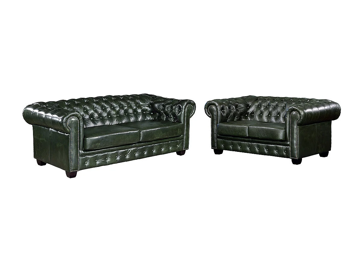 Driezits- en tweezitsbank BRENTON 100% buffelleer - groen