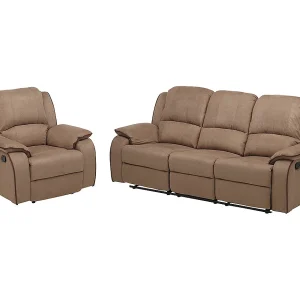 Driezits relaxbank en relaxfauteuilmicrovezel HERNANI – Taupe