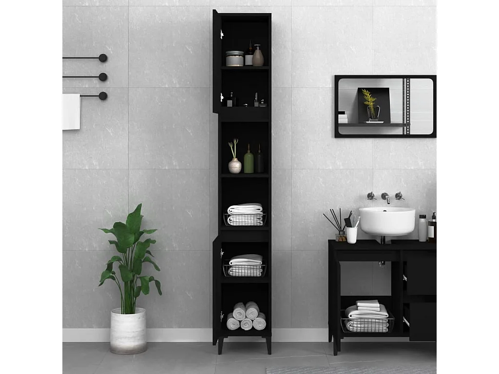 Badkamerkast 30x30x190 cm bewerkt hout zwart
