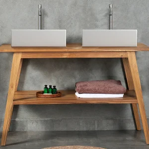 Badkamermeubel in teakhout met dubbele wastafel – 120 cm – BOBOTSARI – Koop nu online