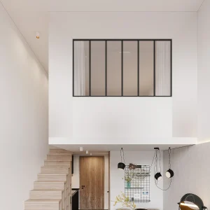Glazen binnenraam van gepoederlakt aluminium en matglas – 180 x 105 cm – Zwart – BAYVIEW Glazen binnenraam van gepoederlakt aluminium en matglas – 180 x 105 cm – Zwart – BAYVIEW