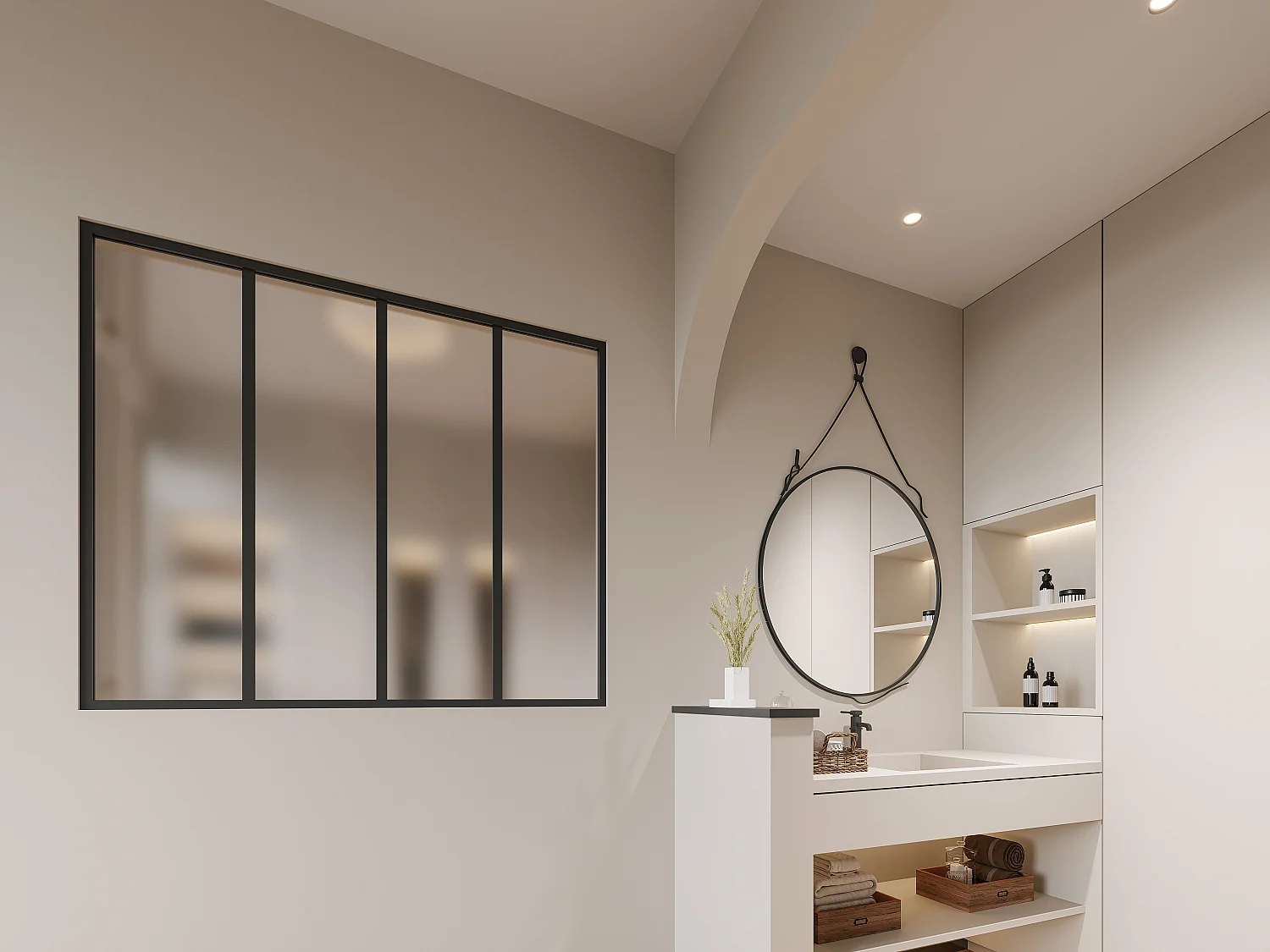 Glazen binnenraam van gepoederlakt aluminium en matglas - 120 x 105 cm - Zwart - BAYVIEW