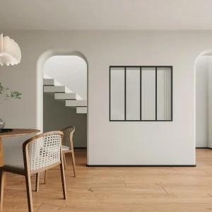 Glazen binnenraam van aluminium en gehard textuurglas – 120 x 105 cm – Zwart – VIETRA Glazen binnenraam van aluminium en gehard textuurglas – 120 x 105 cm – Zwart – VIETRA