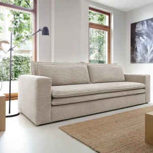 Driezitsslaapbank van crèmewit ribfluweel TILIA