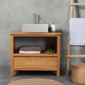 Badkamermeubel in teakhout met enkele wastafel – 90 cm – KETAPANG – Koop nu online