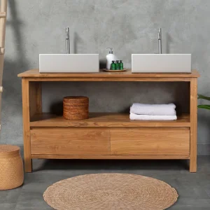 Badkamermeubel in teakhout met dubbele wastafel – 135 cm – KETAPANG – Koop nu online