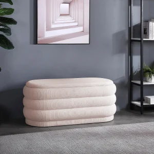 Bankje met opbergruimte van ecrukleurige ribfluweel – ECAMBI Bankje met opbergruimte van ecrukleurige ribfluweel – ECAMBI