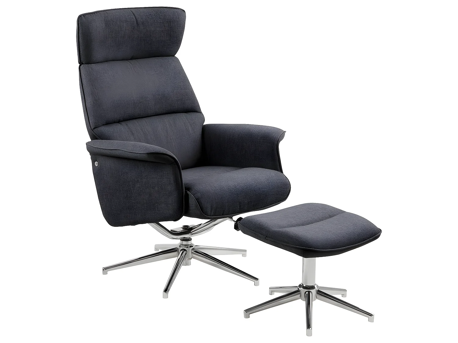 Alurie fauteuil relaxfauteuil met kruk donkergrijs, chroom.