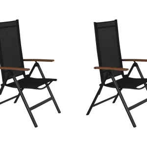 2xLamira tuinstoel verstelbare stoel, zwart en teak armleuningen..
