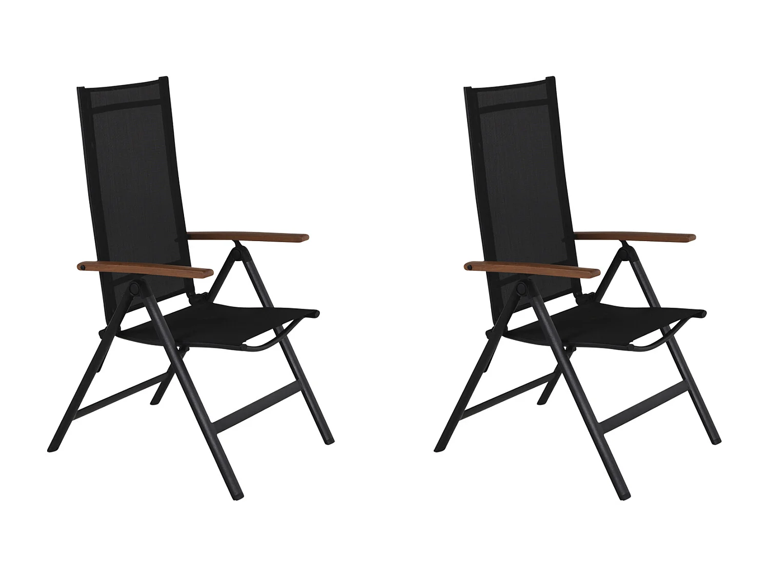 2xLamira tuinstoel verstelbare stoel, zwart en teak armleuningen..