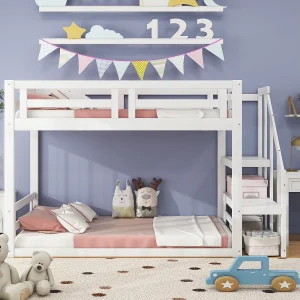 2-zits stapelbed met opbergruimte – 2 x 90 x 200 cm – grenen – lattenbodem – wit 2-zits stapelbed met opbergruimte – 2 x 90 x 200 cm – grenen – lattenbodem – wit