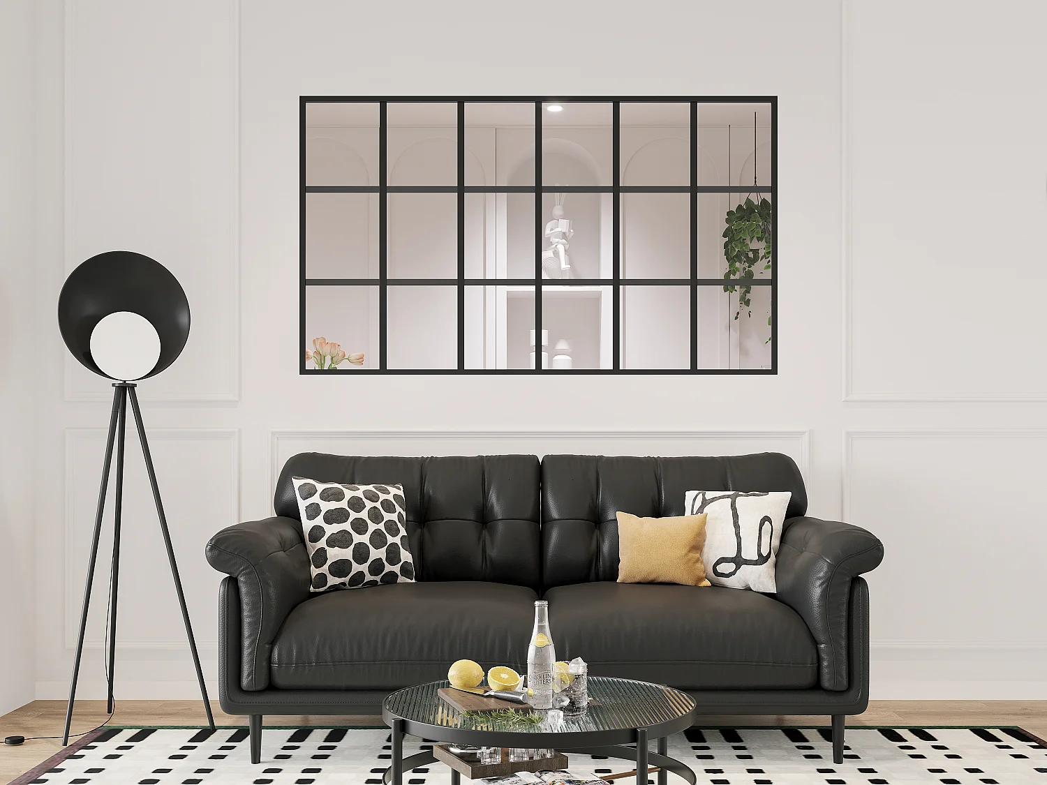 Glazen binnenraam in orangeriestijl van aluminium - 180 x 105 cm - Zwart - ORANSA