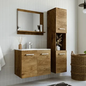 Hangende badkamerkast, donker natuurlijke kleur, L30 x D30 x H133 cm, MIELA
