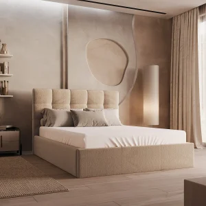 Bed met opbergruimte 160 x 200 cm in beige fluweel – MIRDAL Bed met opbergruimte 160 x 200 cm in beige fluweel – MIRDAL