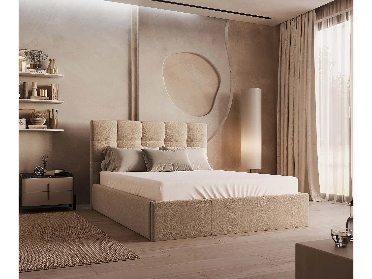 Bed met opbergruimte 160 x 200 cm in beige fluweel – MIRDAL