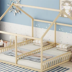 Tweepersoonsbed – 2 x 90 x 200 cm – grenenhout + MDF – natuurlijke kleur Tweepersoonsbed – 2 x 90 x 200 cm – grenenhout + MDF – natuurlijke kleur