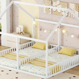 Tweepersoonsbed – 2 x 90 x 200 cm – grenenhout + MDF – kleur wit Tweepersoonsbed – 2 x 90 x 200 cm – grenenhout + MDF – kleur wit