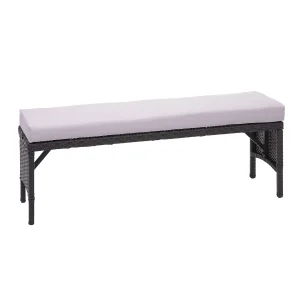 Bankje van polyrattan MCW-G16, zwart, kussens lichtgrijs Bankje van polyrattan MCW-G16, zwart, kussens lichtgrijs