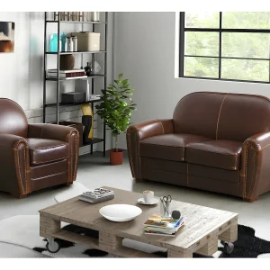 Bank en Fauteuil BAUDOIN van leer met lived-in aspect – bruin Bank en Fauteuil BAUDOIN van leer met lived-in aspect – bruin