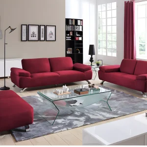 Tweezitsbank van microvezel POLKA – Kleur: rood Tweezitsbank van microvezel POLKA – Kleur: rood