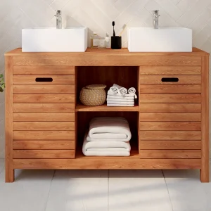 Badkamermeubel van acaciahout met enkele wastafel – 130 cm – PULUKAN – Koop nu online