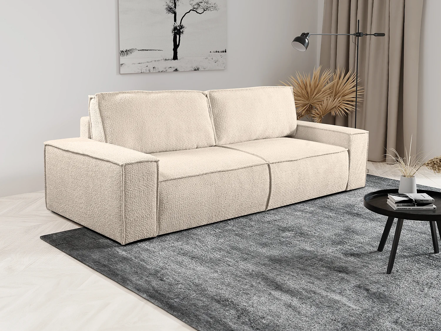3-zits slaapbank van teddy stof – Beige – AMELIA van PASCAL MORABITO – Koop nu online