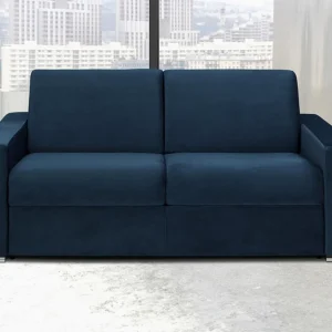 3-zits slaapbank van fluweel CALITO – Nachtblauw – Slaapafm. 140 cm – matras 14 cm 3-zits slaapbank van fluweel CALITO – Nachtblauw – Slaapafm. 140 cm – matras 14 cm