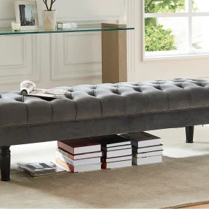 Bank voor voeteneinde bed RINALDO – Grijs fluweel