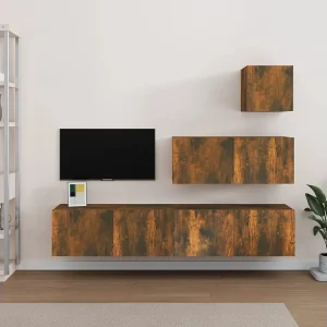 4-delige Tv-meubelset bewerkt hout gerookt eikenkleurig NL55700