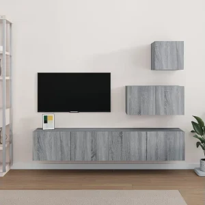 4-delige Tv-meubelset bewerkt hout grijs sonoma eikenkleurig NL205407