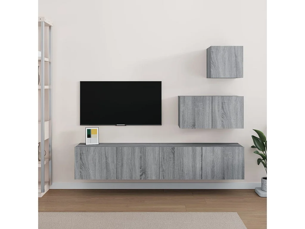 4-delige Tv-meubelset bewerkt hout grijs sonoma eikenkleurig NL205407