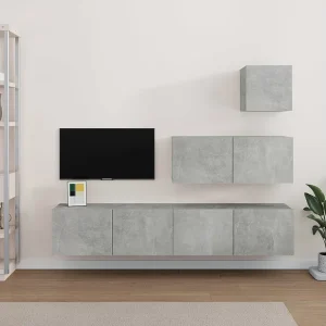 4-delige Tv-meubelset bewerkt hout betongrijs NL420048 4-delige Tv-meubelset bewerkt hout betongrijs NL420048